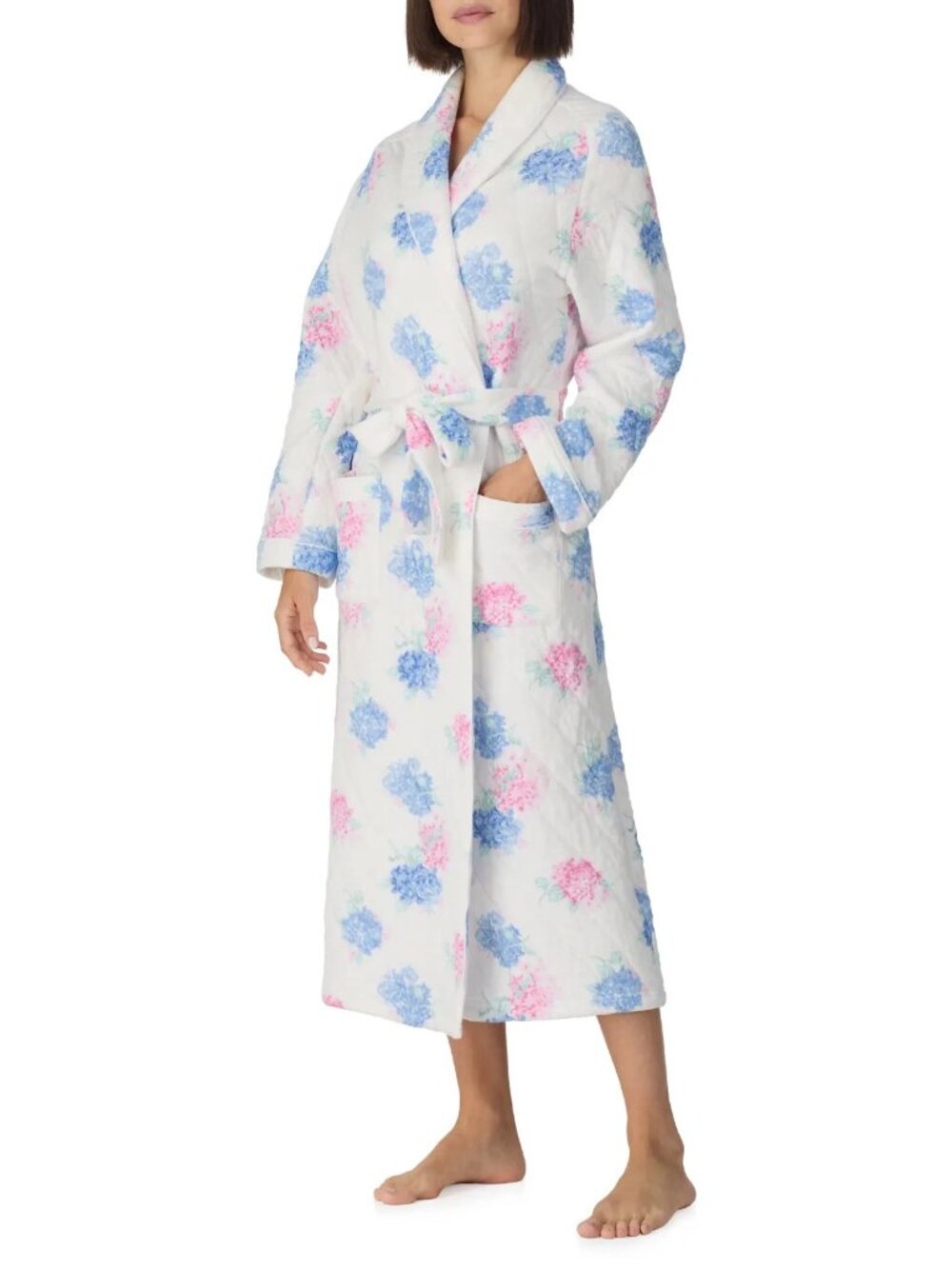 Eileen West Ballet Quilted Wrap Robe Blue PInk Floral L/XL